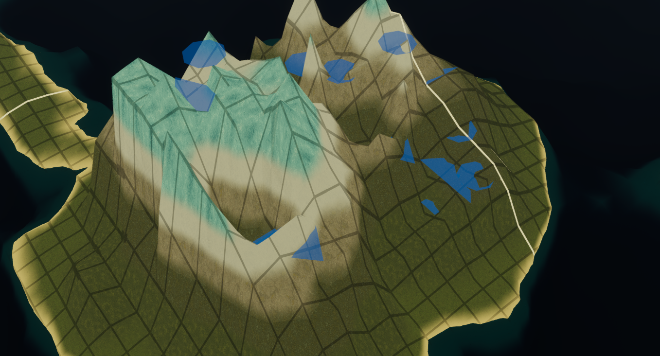 Close terrain detail showing elevation and water