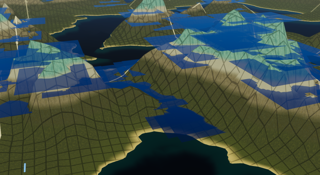 Iso-2D world map with mountains and lakes